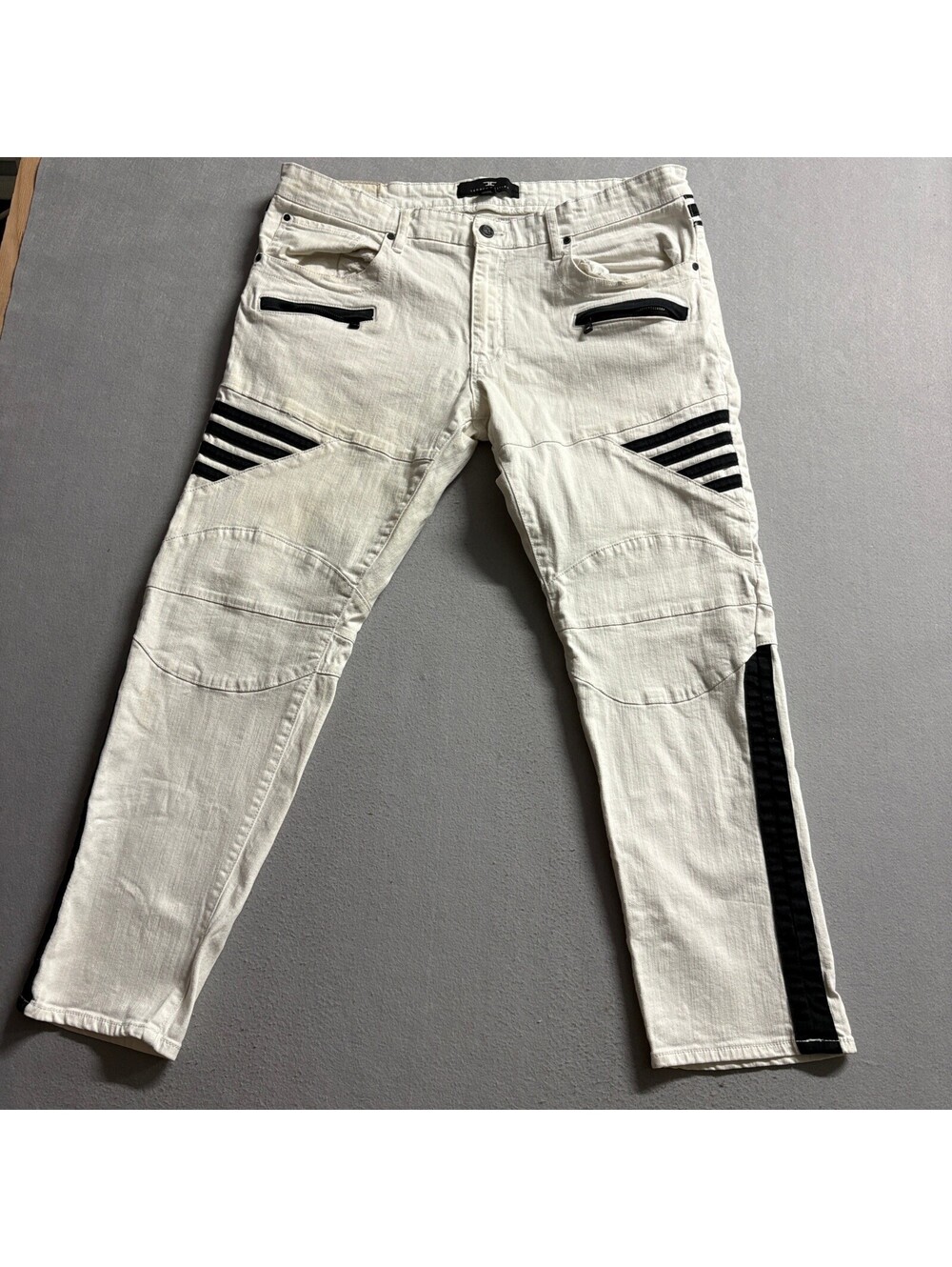 Jordan Craig Legacy Edition Aaron Moto Jeans Mens 40x32 White Black Stripe Slim